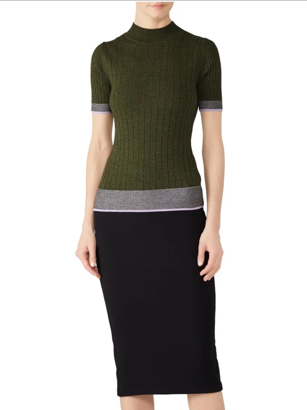 Tome NYC Contrast Trim Sweater in Sage & Lavendar